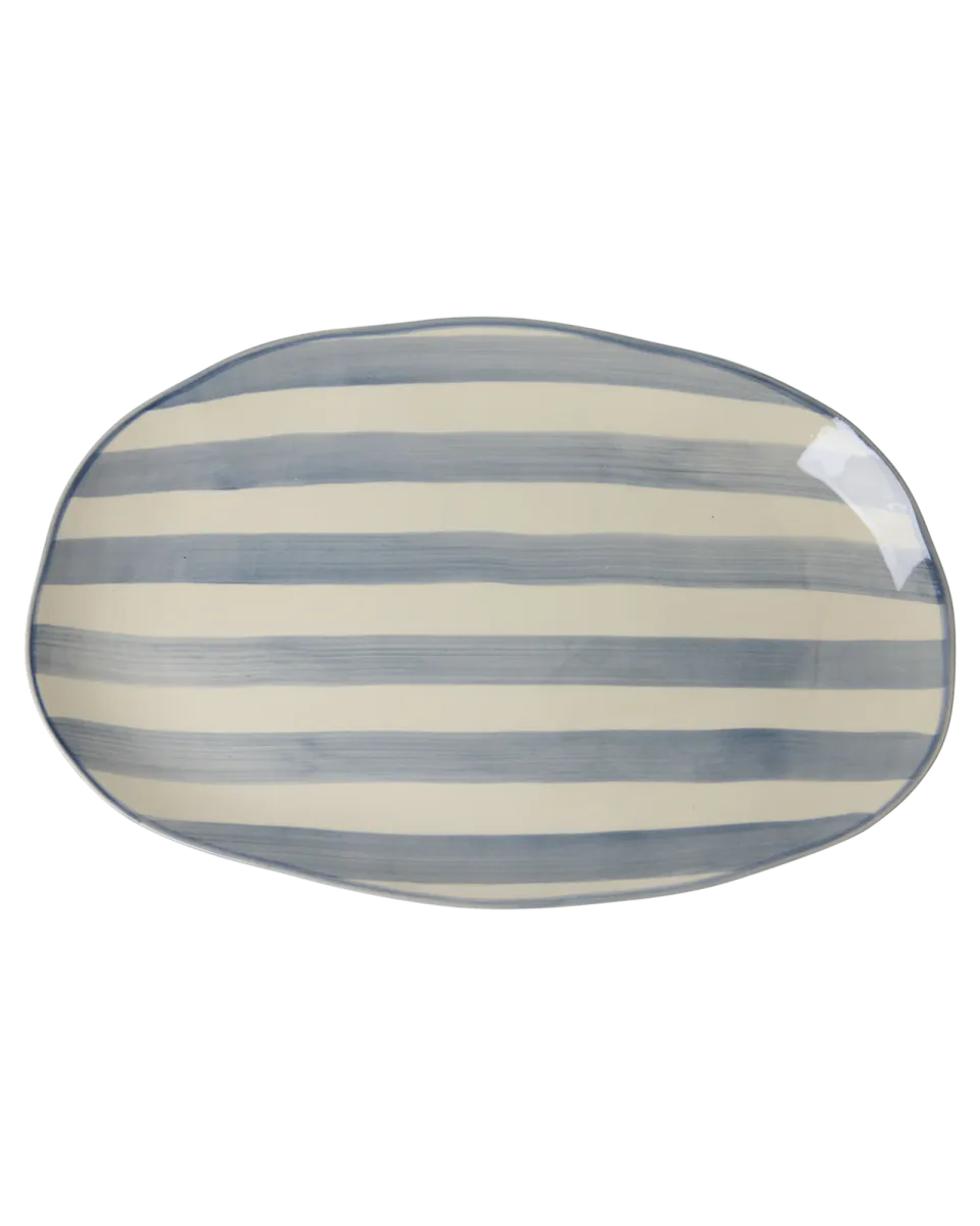 Rice serveringsfat i steintøy – blå striper (49,5 cm)