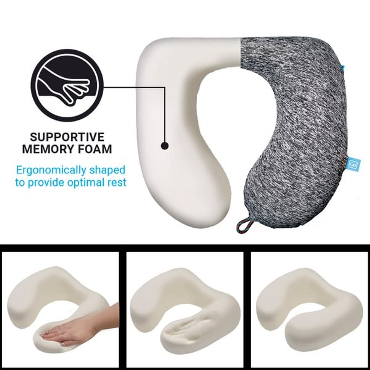 Nakkepute Memory Foam Zzz med blå tag - Go Travel