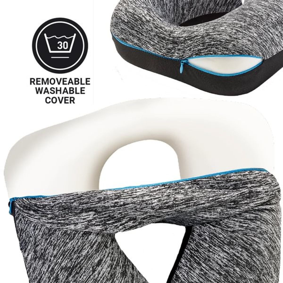 Nakkepute Memory Foam Zzz med blå tag - Go Travel