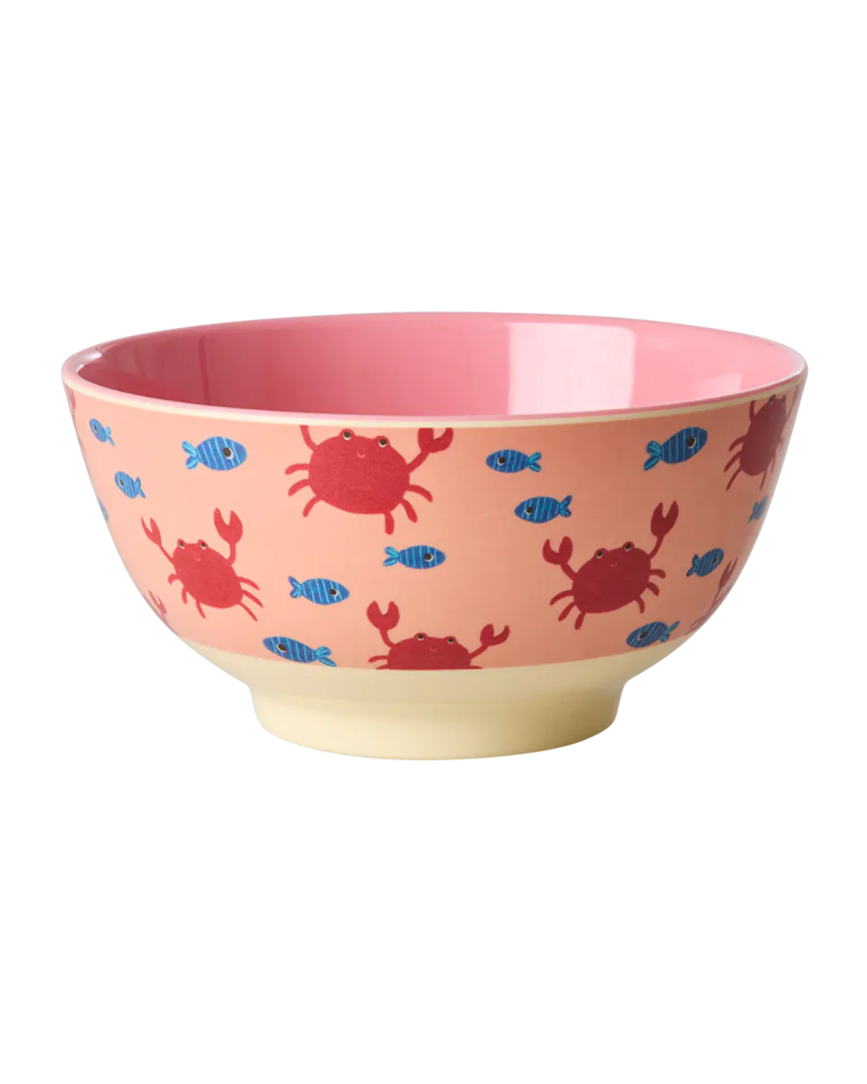 Rice bolle i melamin – coral med krabbe motiv (15 cm)
