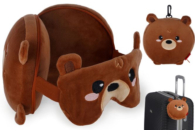 Hovedbilde Bamse,  pute og øyemaske i ett My Travel Buddy Teddybjørn