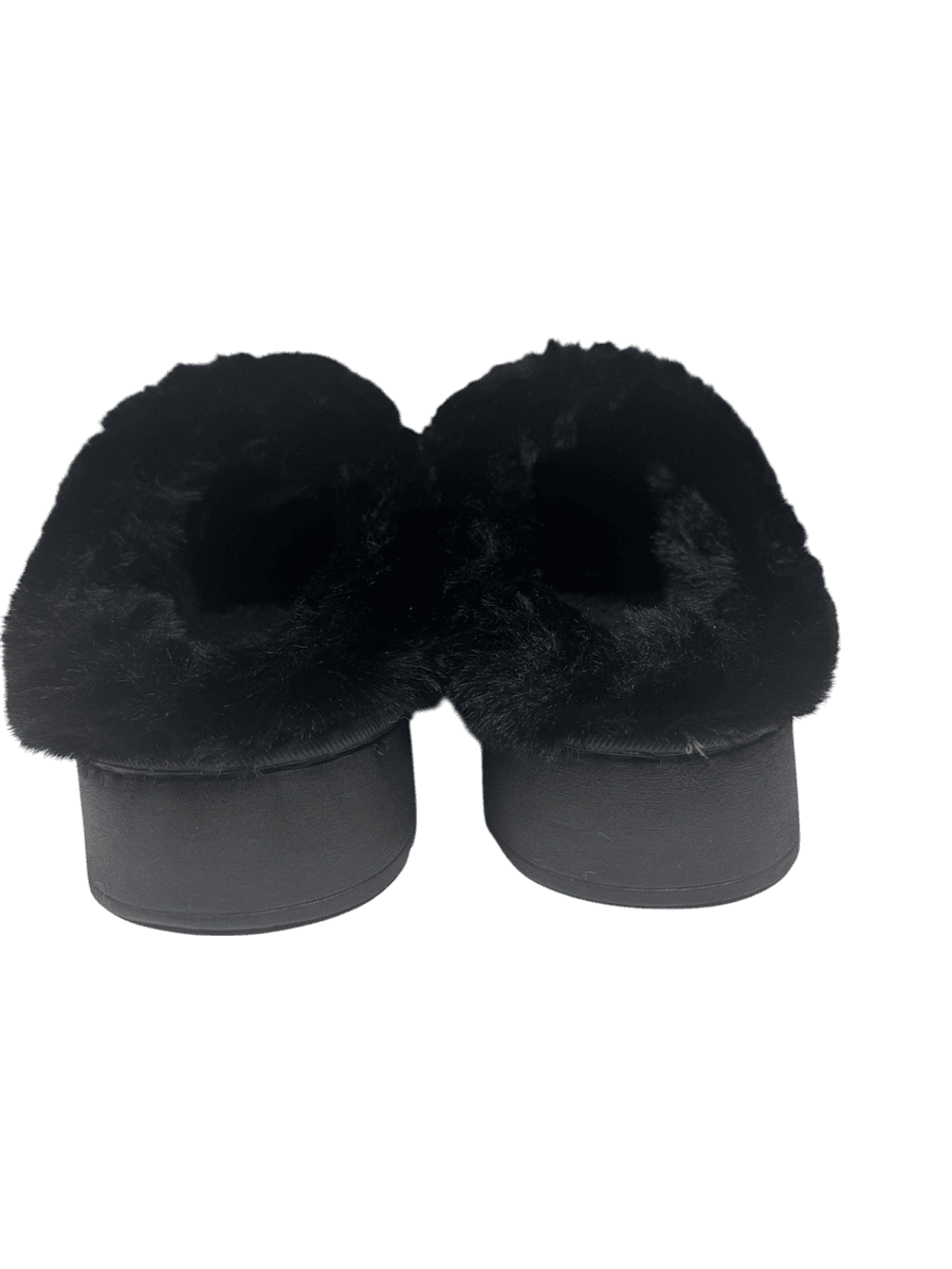 Tøffel med fuskepels og tykk såle, sort, str 40-41