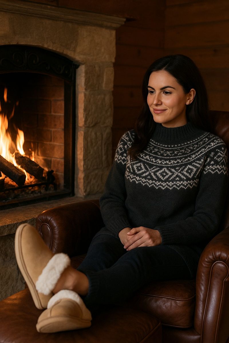 Tøffel med fuskepels og såle, brun, str 38-39